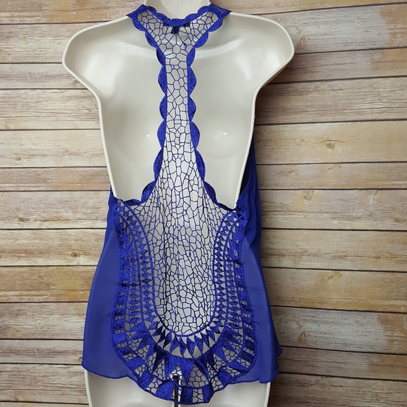 ⚠️ LAST CHANCE ⚠️ Hi-lo Lace design blue sheer top - Picture 4 of 6